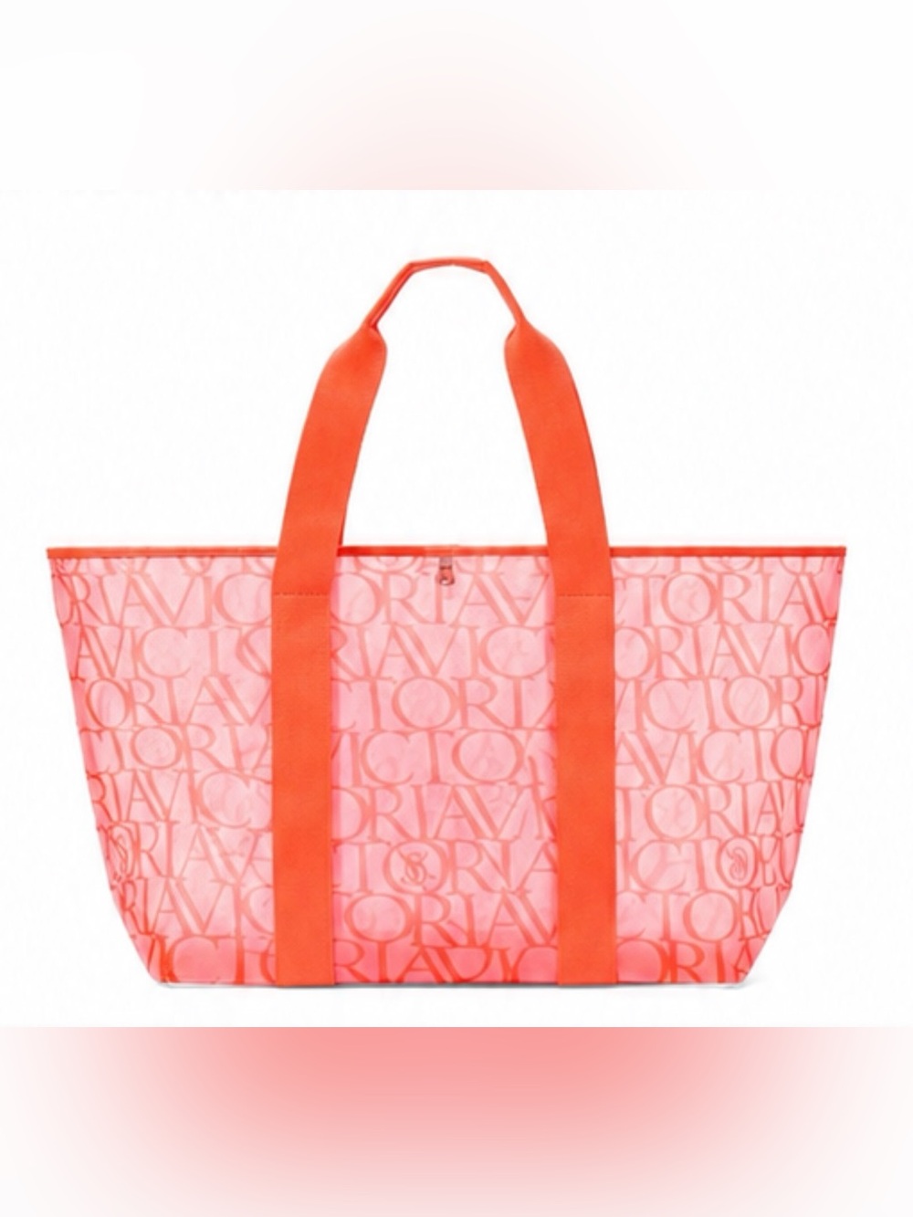 VS Logo Mesh Beach Tote Bag in Coral Pink
